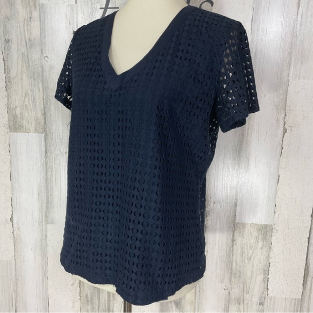 Banana Republic Blue Open Knit Short Sleeve Top Sz M